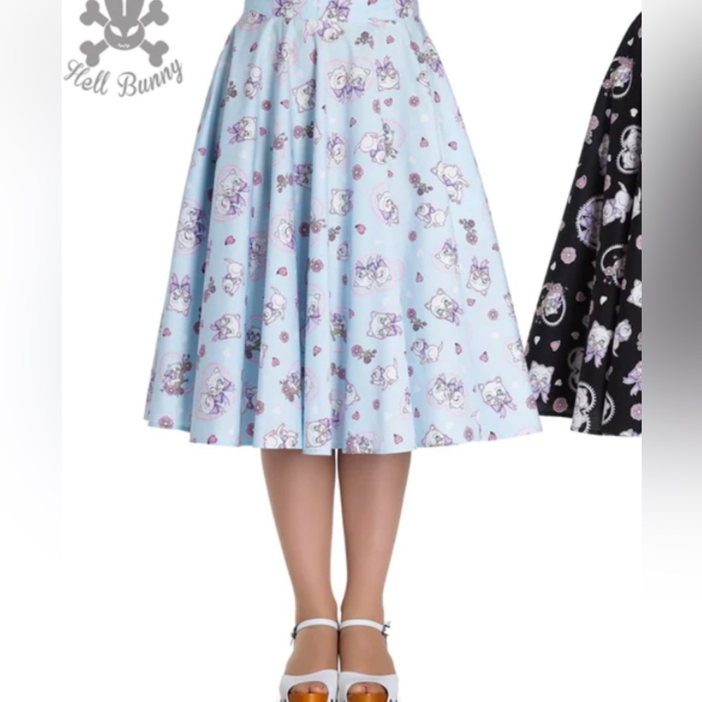Hell bunny Amelia blue kitten print skirt pinup rare Medium